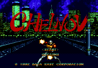 Chelnov title screen for Sega Mega Drive